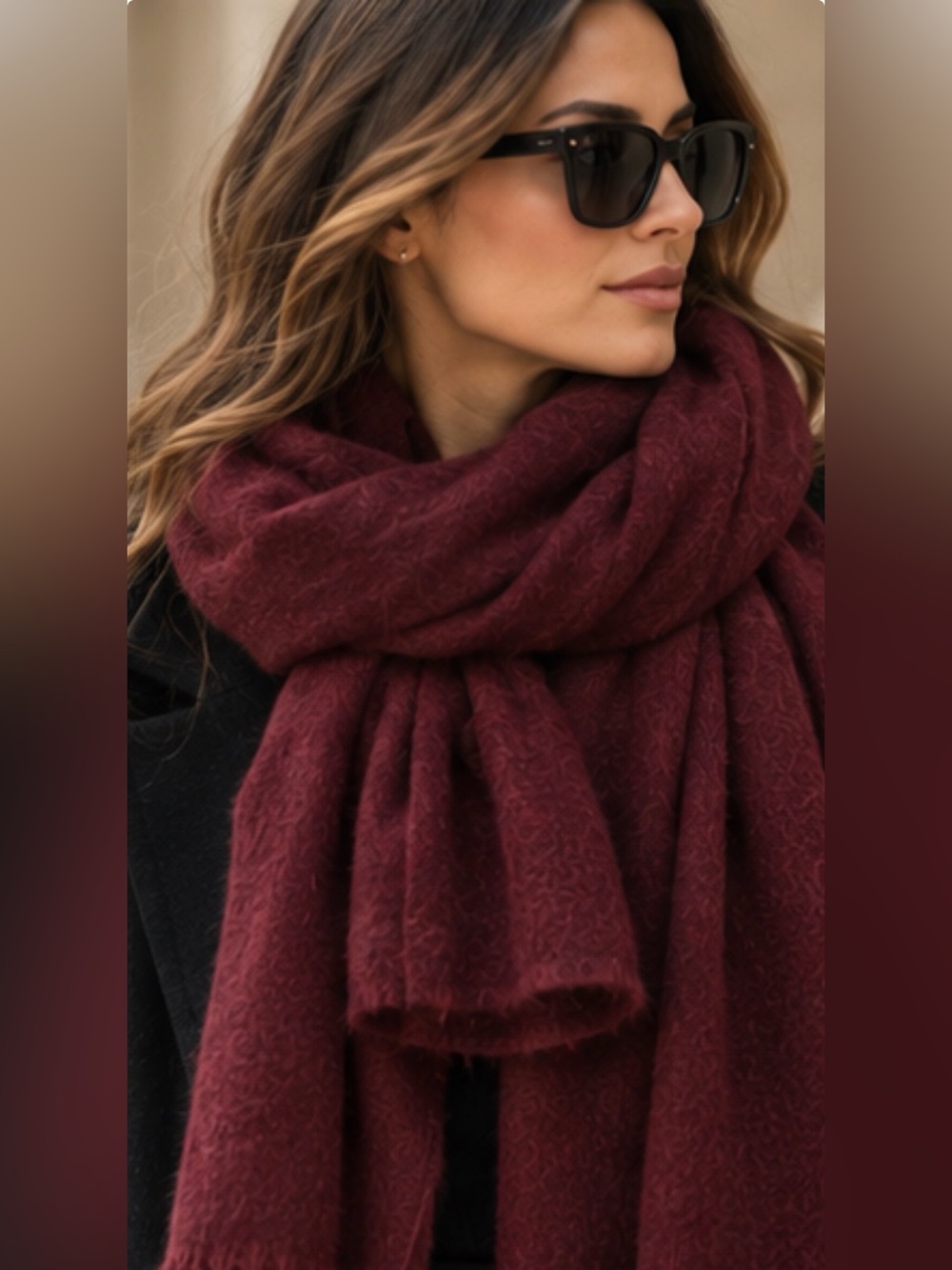 C by Bloomingdale’s 100% Cashmere Oversized Wrap Shawl Scarf Burgundy